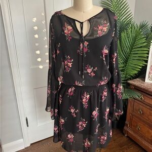 White House Black Market Black Floral Long Sleeve Dress